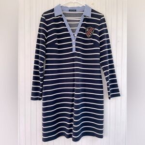 Tommy Hilfiger Navy White Striped Long-sleeve Dress Oxford Collar Size Large